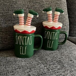 Rae Dunn Santa’s Elf Mugs with Detachable Lid (set of 2)